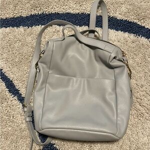Soft Pebbled Leather Bucket Crossbody Bag - Light Gray